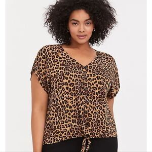 Torrid Leopard Challis Tie Front Midi Dolman Top Size 2 NWT